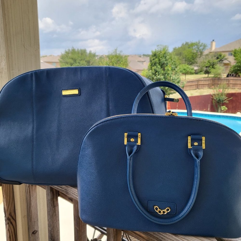 Joy & Iman Leather Weekend rolling luggage & matching dome purse